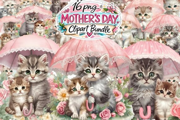 Adorable Mother’s Day Kitten Clipart Bundle