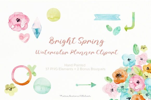 Bright Spring Watercolor Planner Clipart Guide