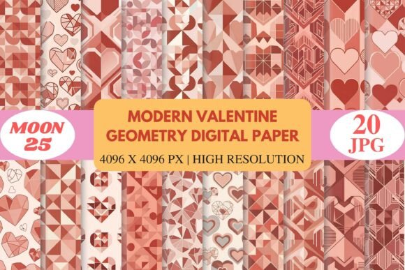 Modern Valentine Geometry Digital Paper: Elevating Contemporary Romantic Design