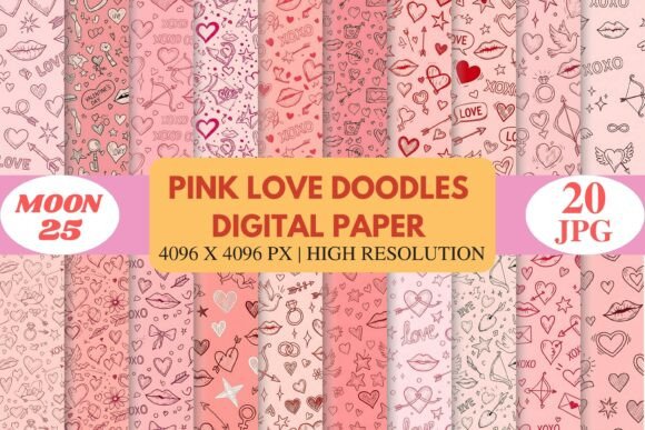 Pink Love Doodles Digital Paper: Adding Whimsical Romance to Your Creative Projects
